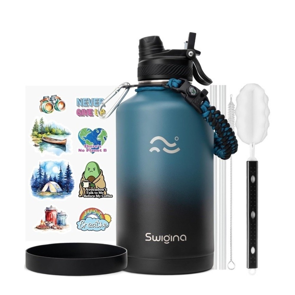 Swigina 64 oz Insulated Water Bottle Triple Wall Stainless Steel Ombre Blue